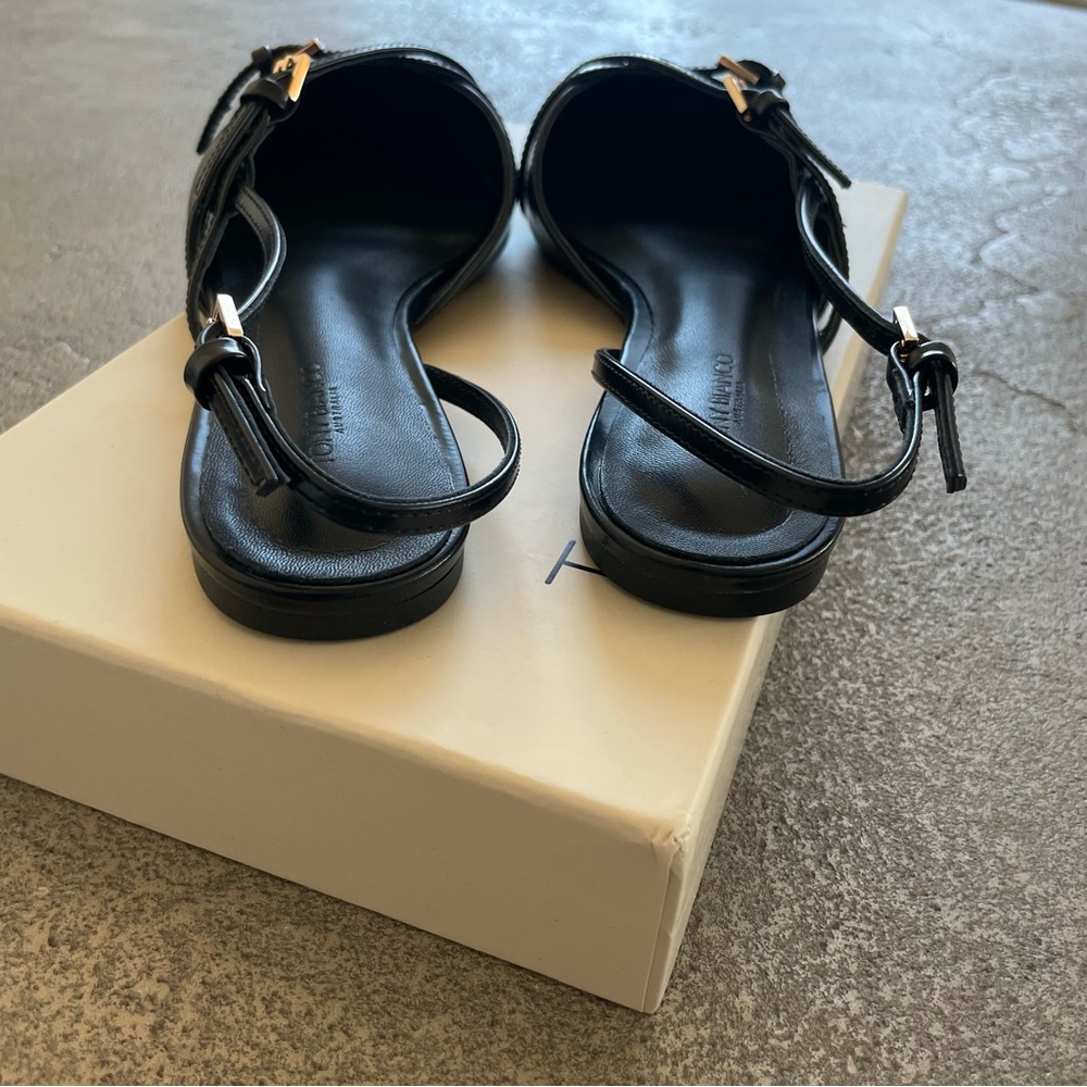 Tony Bianco Black Pointed Slingback Jamo Mule Flats w/ Buckle Straps - Picture 7 of 9